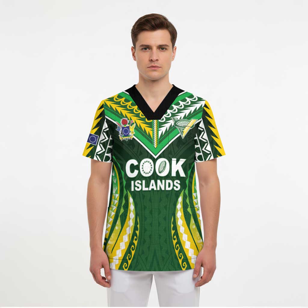 Custom Cook Islands Rugby Scrub Top Unique Style Green Version - Polynesian Pride