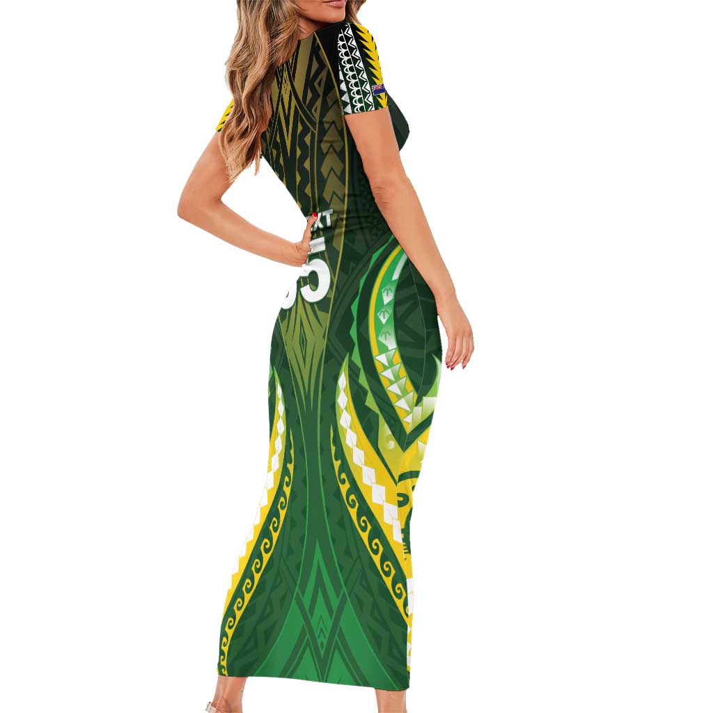 Custom Cook Islands Rugby Short Sleeve Bodycon Dress Unique Style Green Version - Polynesian Pride