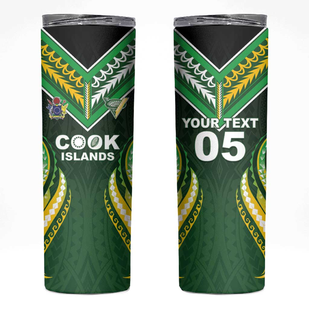 Custom Cook Islands Rugby Skinny Tumbler Unique Style Green Version - Polynesian Pride