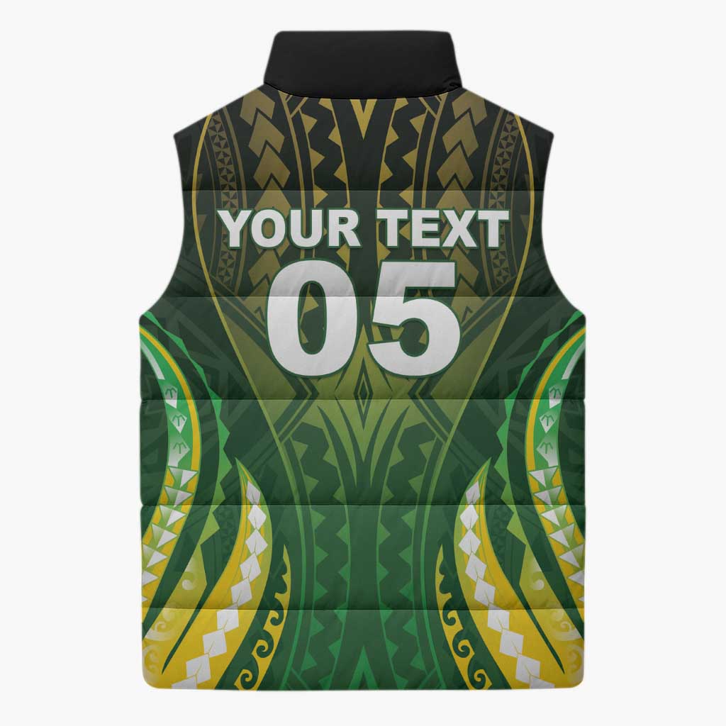 Custom Cook Islands Rugby Sleeveless Puffer Jacket Unique Style Green Version - Polynesian Pride