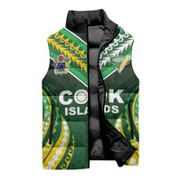 Custom Cook Islands Rugby Sleeveless Puffer Jacket Unique Style Green Version - Polynesian Pride