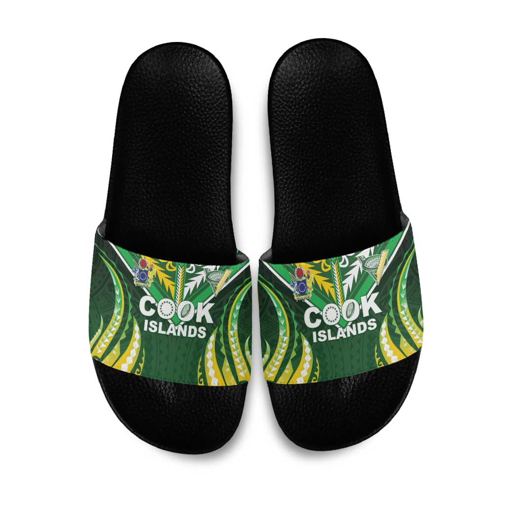 Cook Islands Rugby Slide Sandals Unique Style Green Version - Polynesian Pride