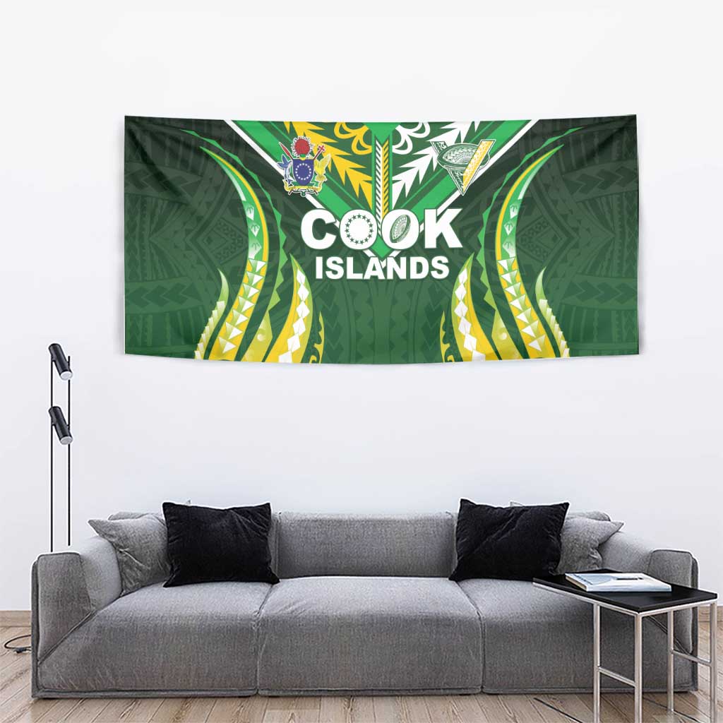 Cook Islands Rugby Tapestry Unique Style Green Version - Polynesian Pride