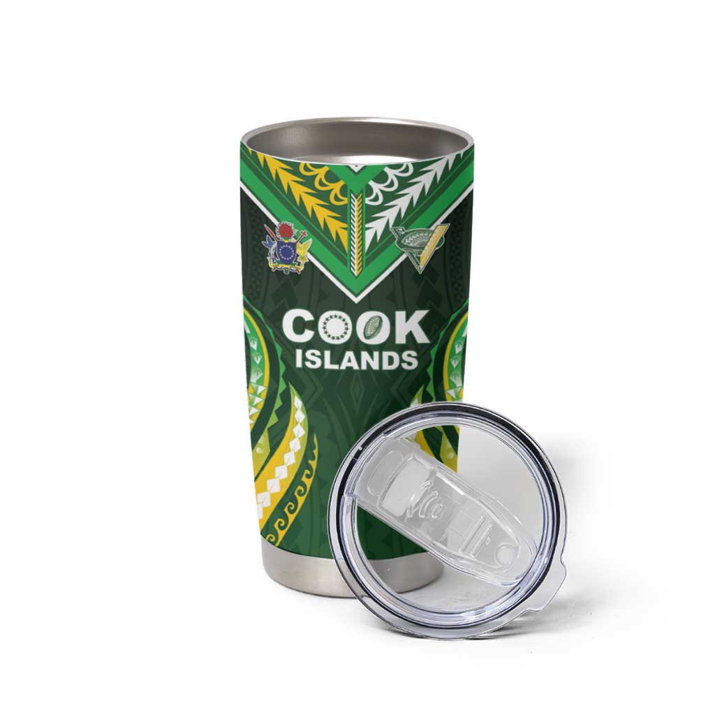 Custom Cook Islands Rugby Tumbler Cup Unique Style Green Version - Polynesian Pride