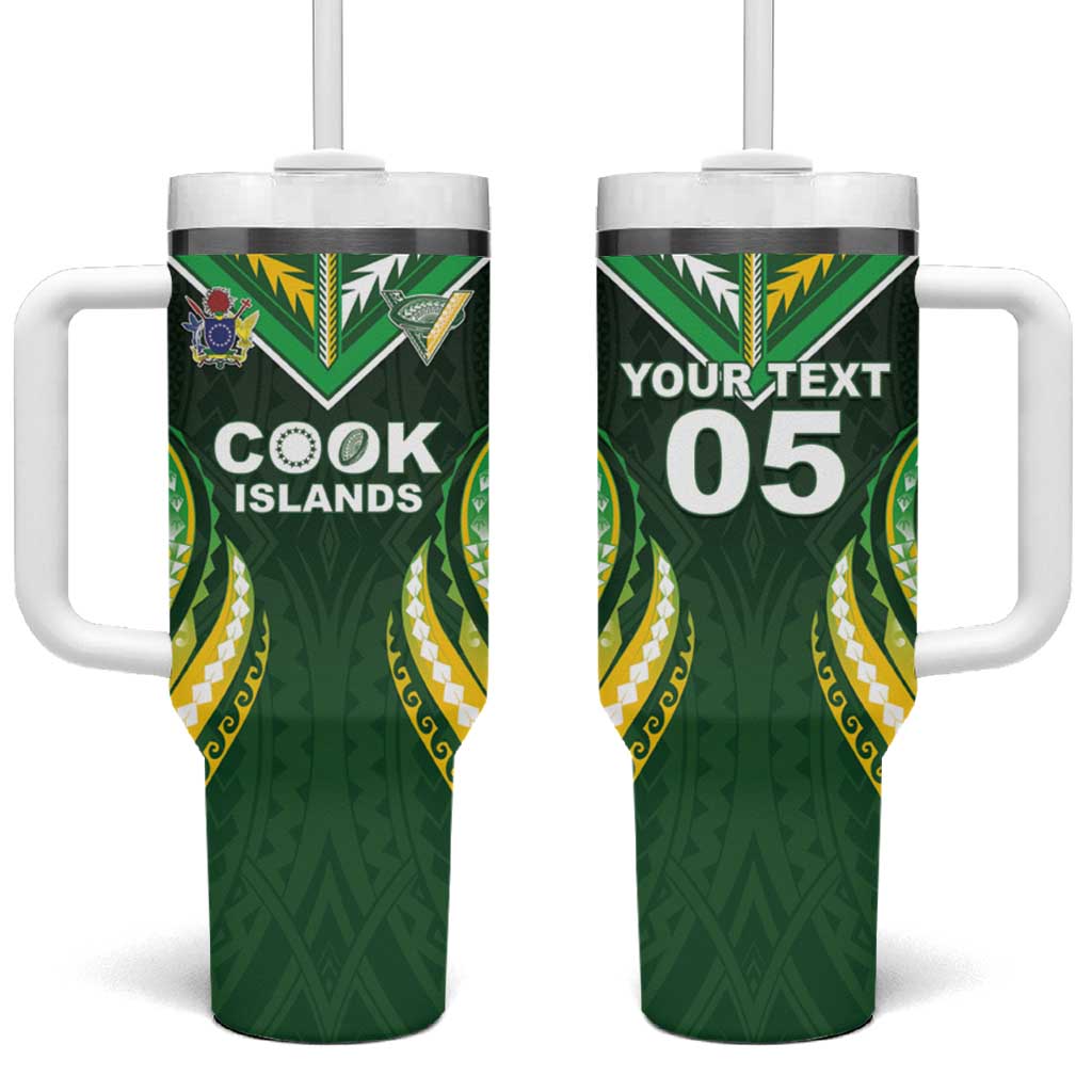 Custom Cook Islands Rugby Tumbler With Handle Unique Style Green Version - Polynesian Pride