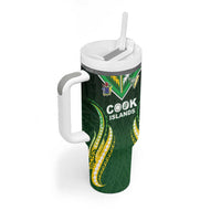 Custom Cook Islands Rugby Tumbler With Handle Unique Style Green Version - Polynesian Pride