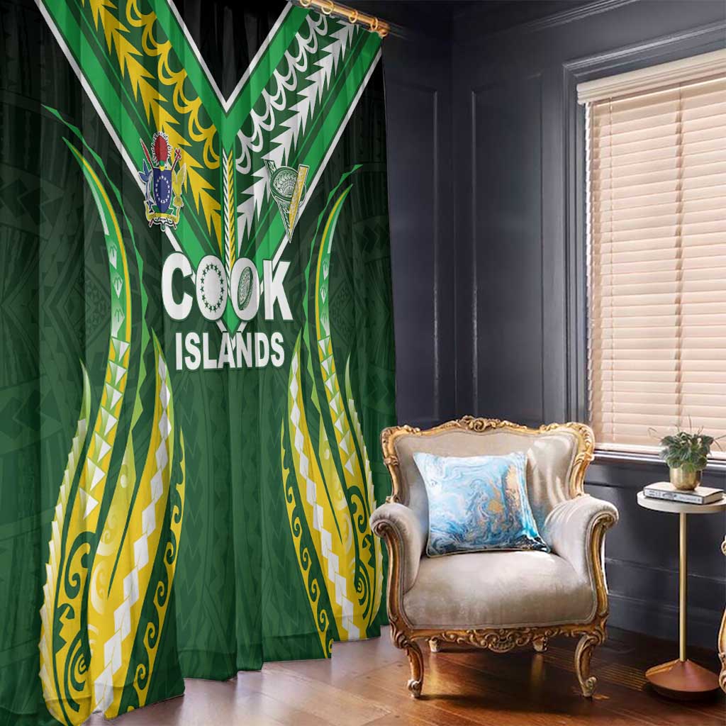 Cook Islands Rugby Window Curtain Unique Style Green Version - Polynesian Pride