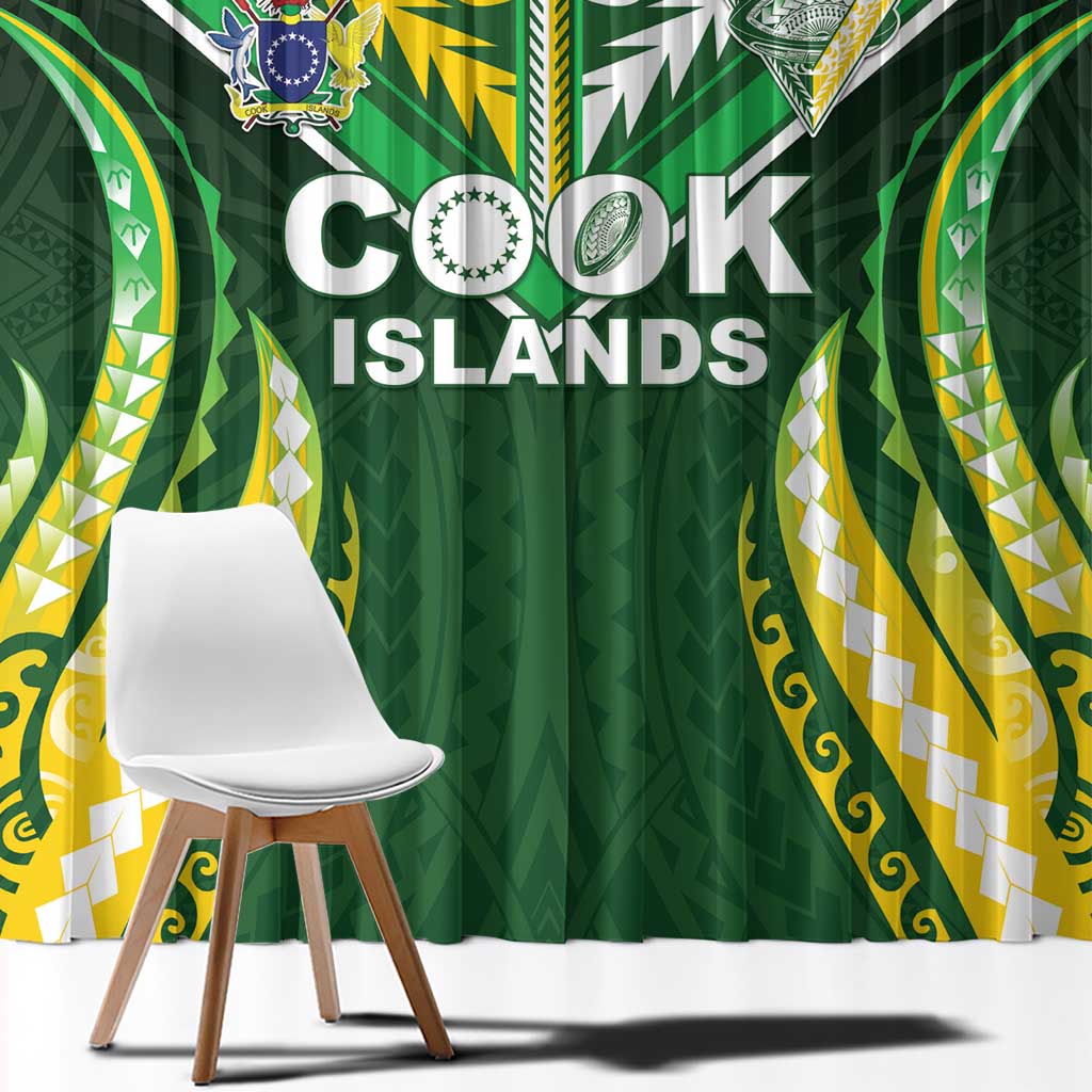 Cook Islands Rugby Window Curtain Unique Style Green Version - Polynesian Pride