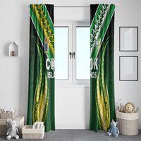 Cook Islands Rugby Window Curtain Unique Style Green Version - Polynesian Pride