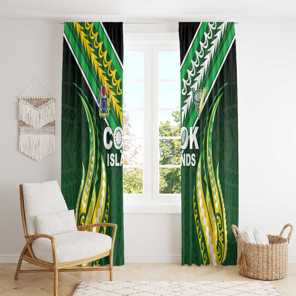 Cook Islands Rugby Window Curtain Unique Style Green Version - Polynesian Pride
