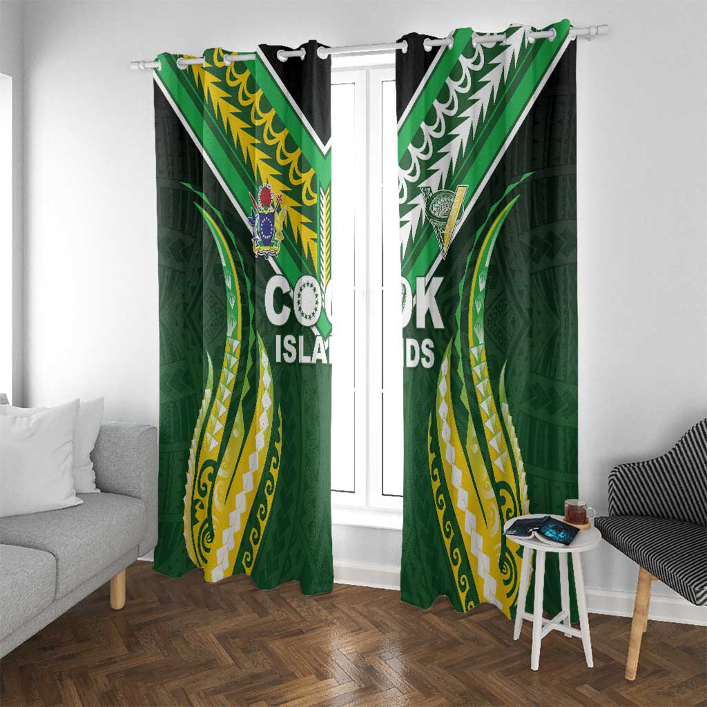 Cook Islands Rugby Window Curtain Unique Style Green Version - Polynesian Pride