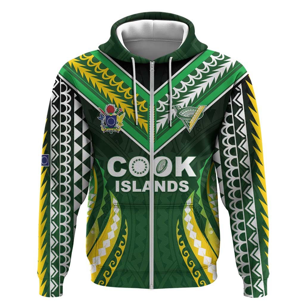 Custom Cook Islands Rugby Zip Hoodie Unique Style Green Version - Polynesian Pride