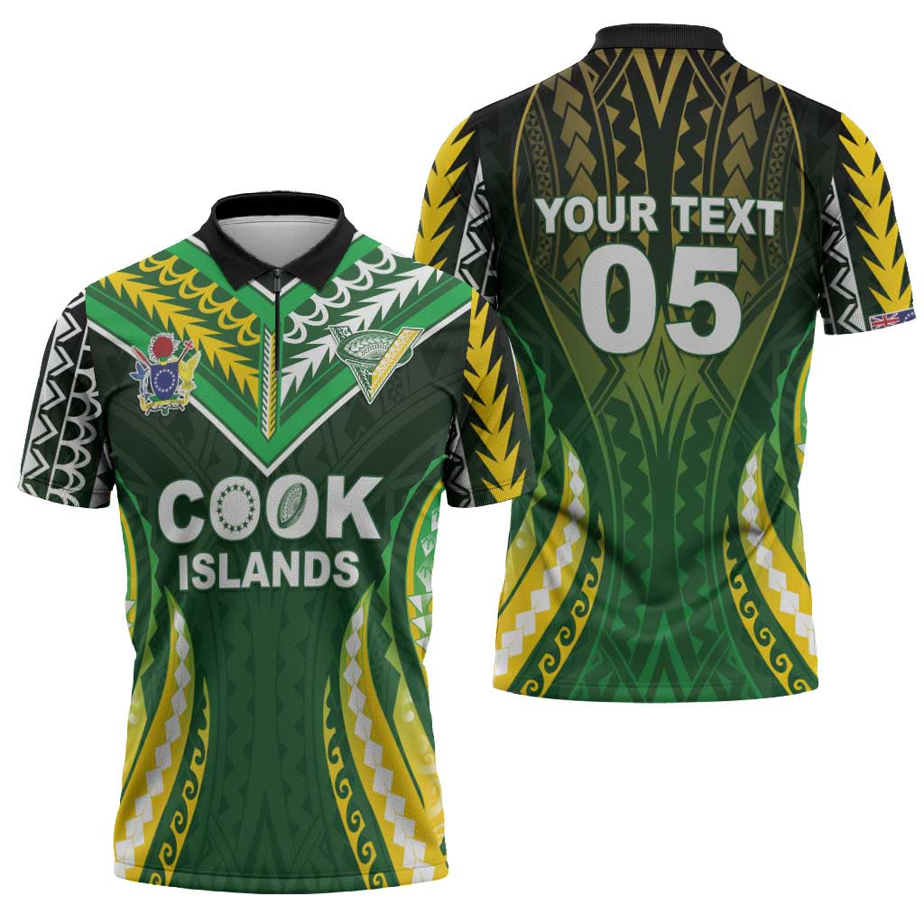 Custom Cook Islands Rugby Zipper Polo Shirt Unique Style Green Version - Polynesian Pride