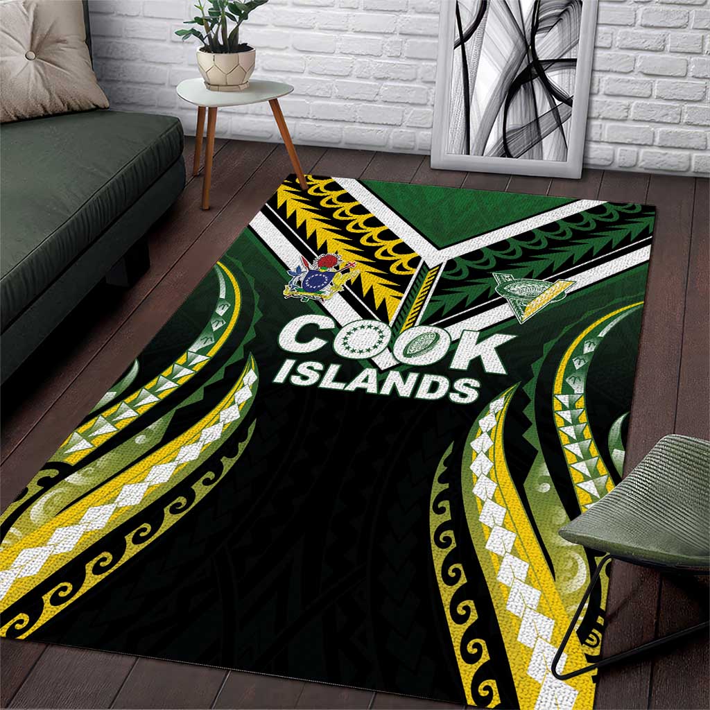 Cook Islands Rugby Area Rug Unique Style Black Version - Polynesian Pride