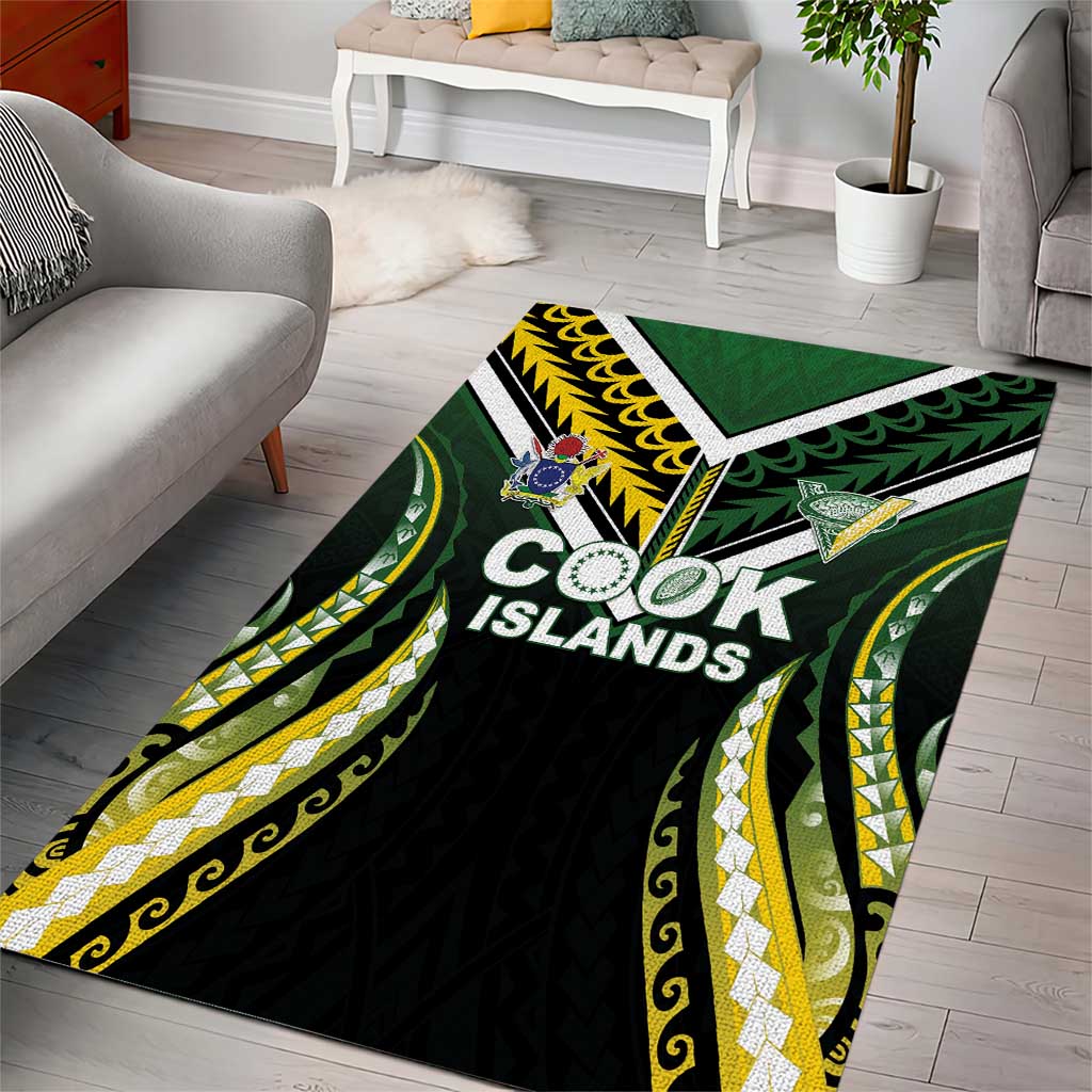 Cook Islands Rugby Area Rug Unique Style Black Version - Polynesian Pride