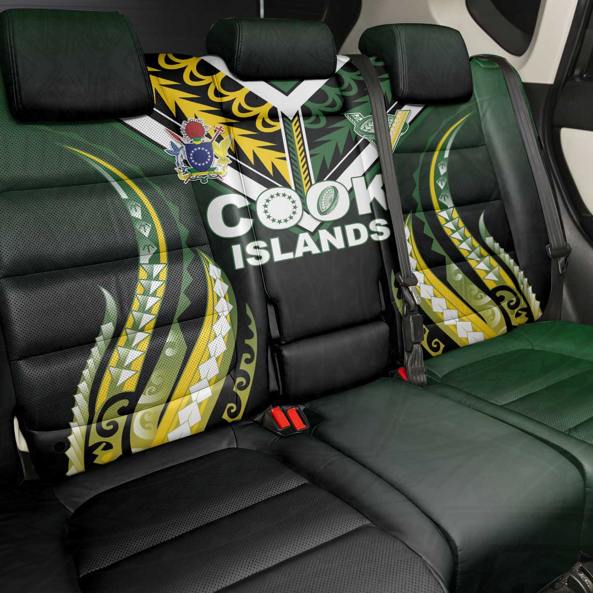 Cook Islands Rugby Back Car Seat Cover Unique Style Black Version - Polynesian Pride