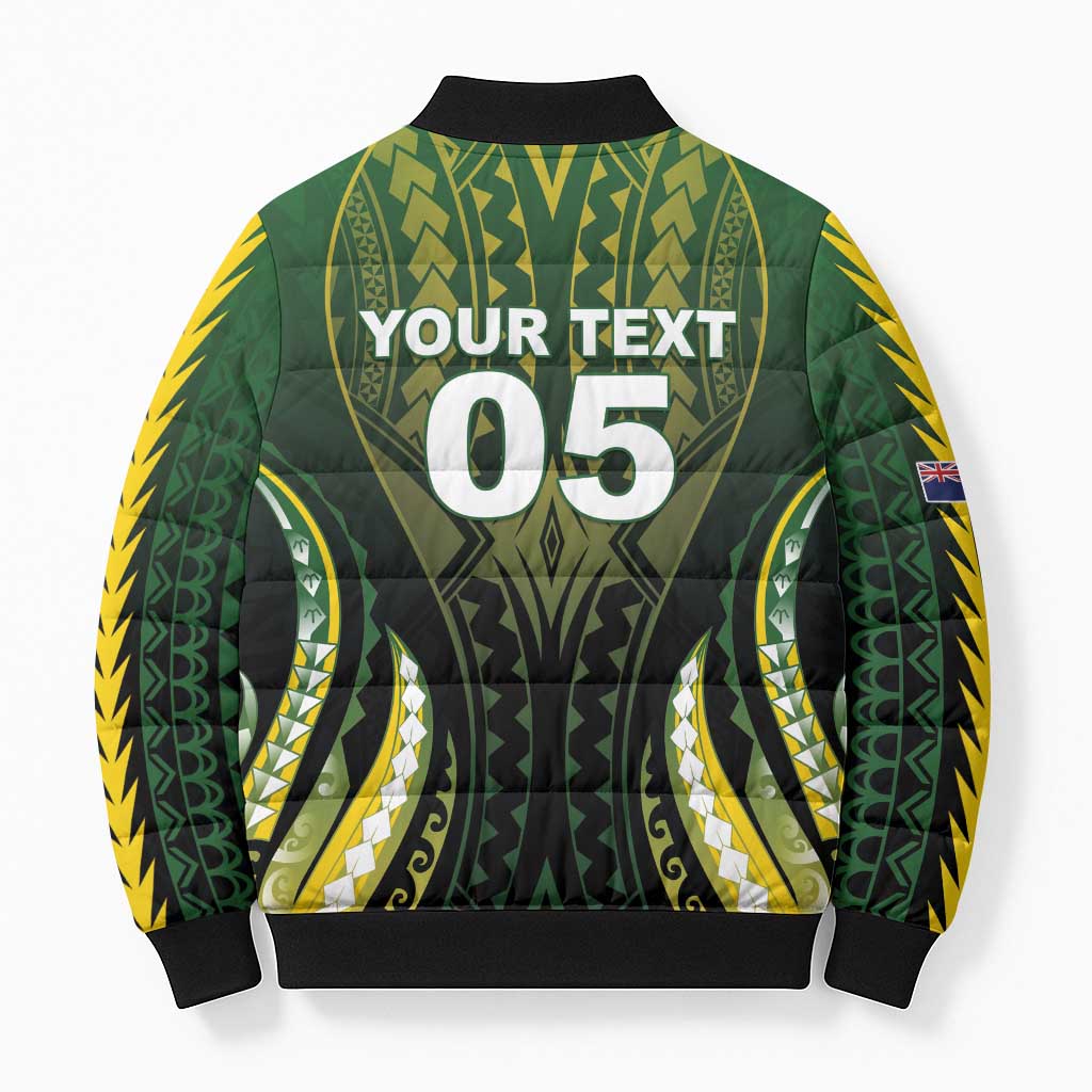 Custom Cook Islands Rugby Bomber Puffer Jacket Unique Style Black Version - Polynesian Pride