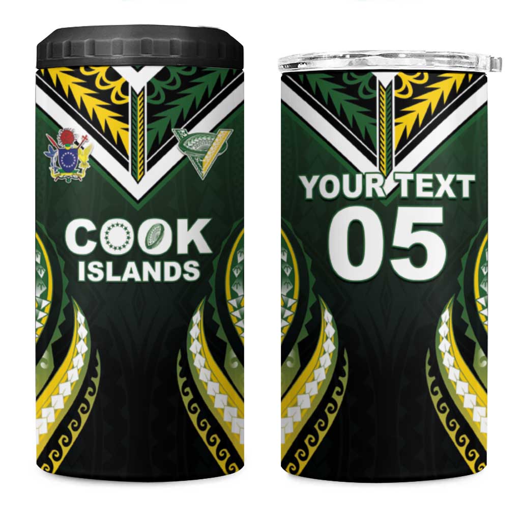 Custom Cook Islands Rugby 4 in 1 Can Cooler Tumbler Unique Style Black Version - Polynesian Pride
