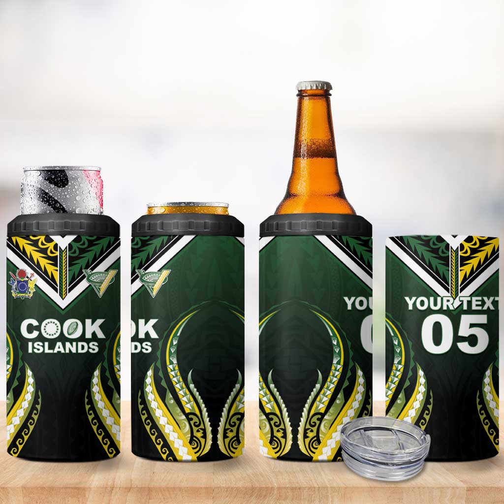 Custom Cook Islands Rugby 4 in 1 Can Cooler Tumbler Unique Style Black Version LT05 - Polynesian Pride