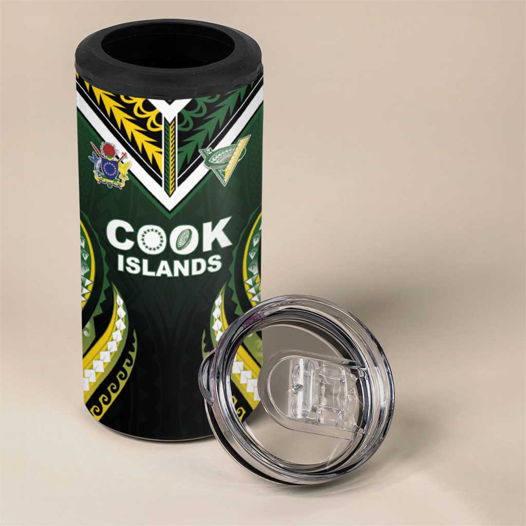Custom Cook Islands Rugby 4 in 1 Can Cooler Tumbler Unique Style Black Version LT05 - Polynesian Pride