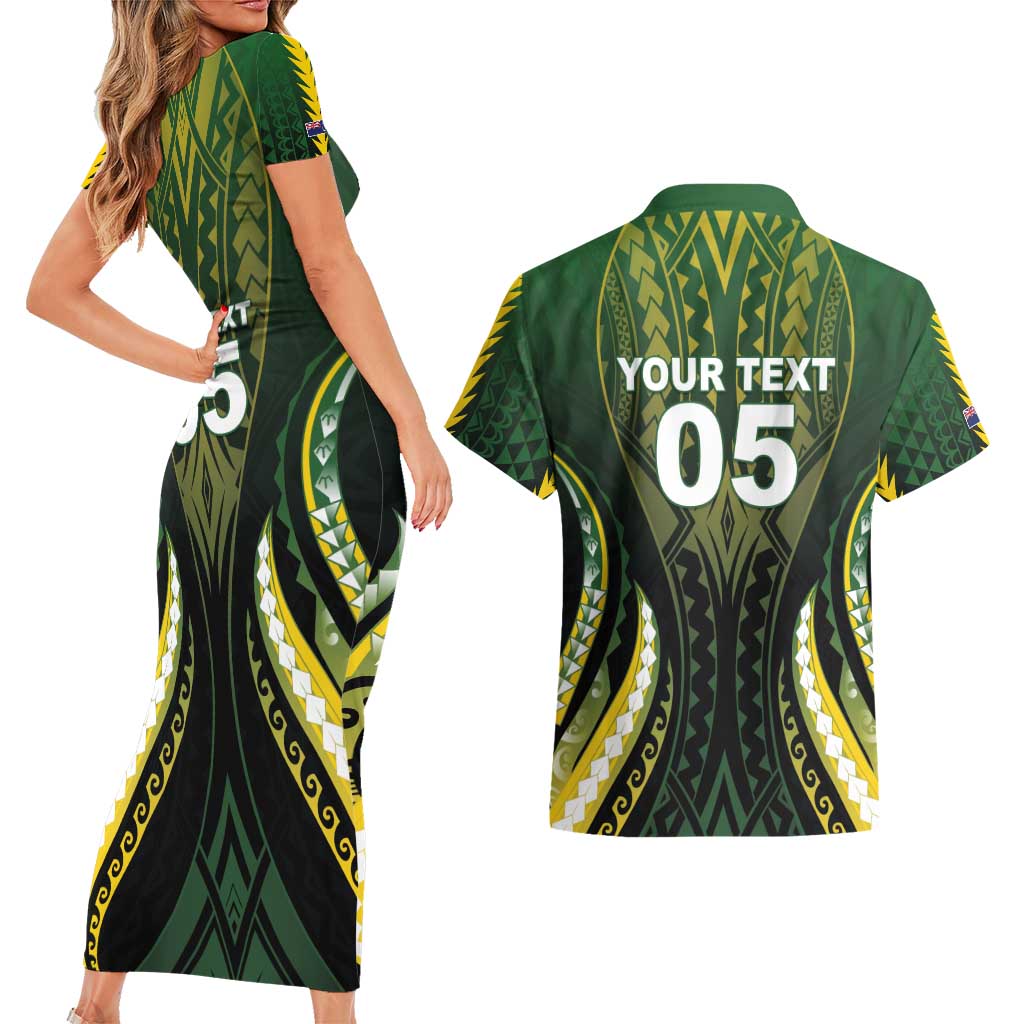Custom Cook Islands Rugby Couples Matching Short Sleeve Bodycon Dress and Hawaiian Shirt Unique Style Black Version - Polynesian Pride