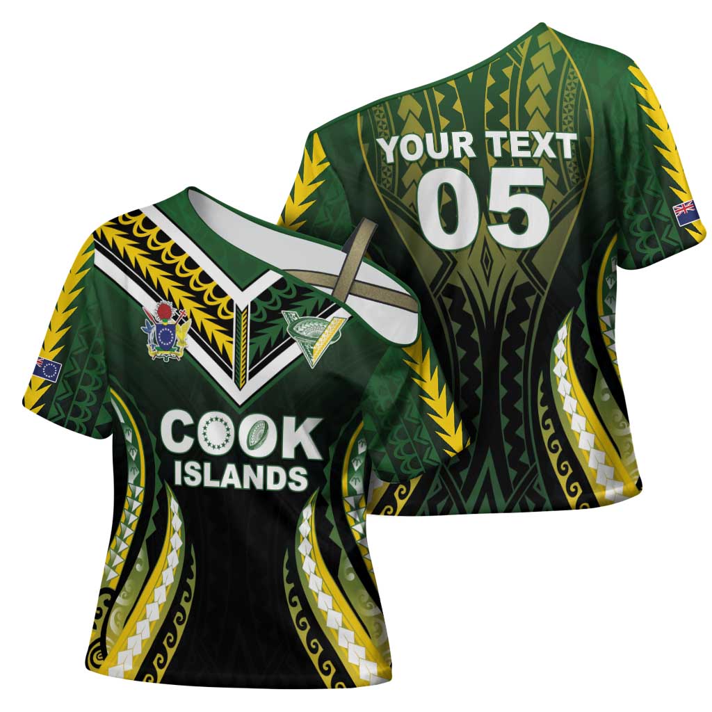 Custom Cook Islands Rugby Cross Shoulder Shirt Unique Style Black Version - Polynesian Pride