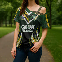 Custom Cook Islands Rugby Cross Shoulder Shirt Unique Style Black Version - Polynesian Pride