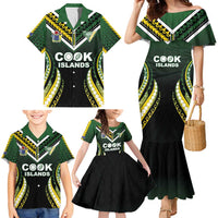 Custom Cook Islands Rugby Family Matching Mermaid Dress and Hawaiian Shirt Unique Style Black Version - Polynesian Pride