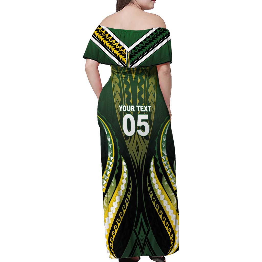 Custom Cook Islands Rugby Family Matching Off Shoulder Maxi Dress and Hawaiian Shirt Unique Style Black Version - Polynesian Pride