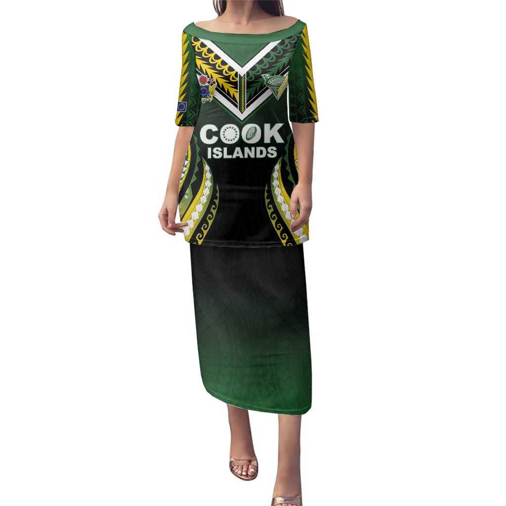 Custom Cook Islands Rugby Family Matching Puletasi and Hawaiian Shirt Unique Style Black Version - Polynesian Pride
