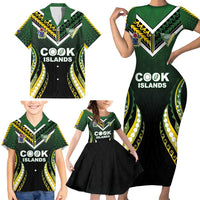 Custom Cook Islands Rugby Family Matching Short Sleeve Bodycon Dress and Hawaiian Shirt Unique Style Black Version - Polynesian Pride