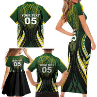 Custom Cook Islands Rugby Family Matching Short Sleeve Bodycon Dress and Hawaiian Shirt Unique Style Black Version - Polynesian Pride