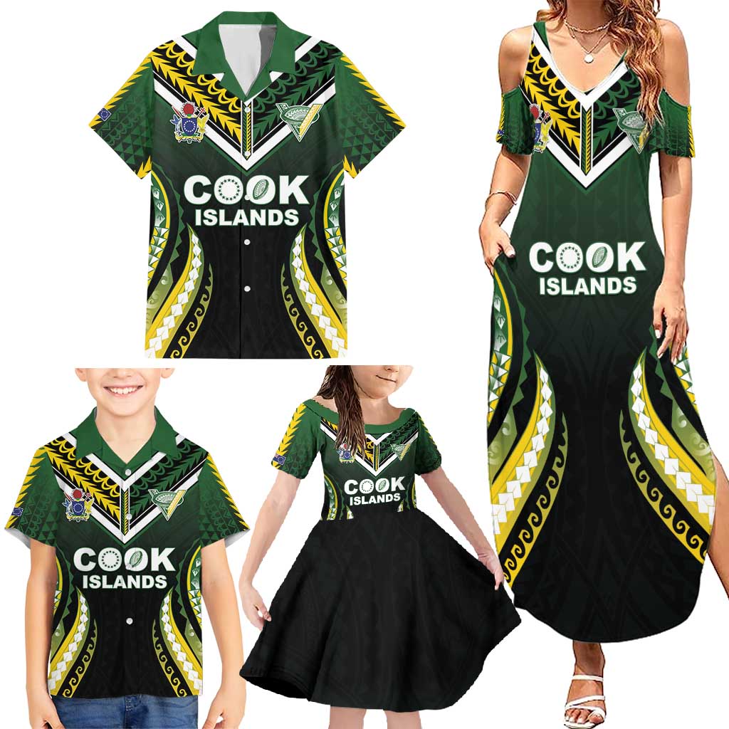 Custom Cook Islands Rugby Family Matching Summer Maxi Dress and Hawaiian Shirt Unique Style Black Version - Polynesian Pride