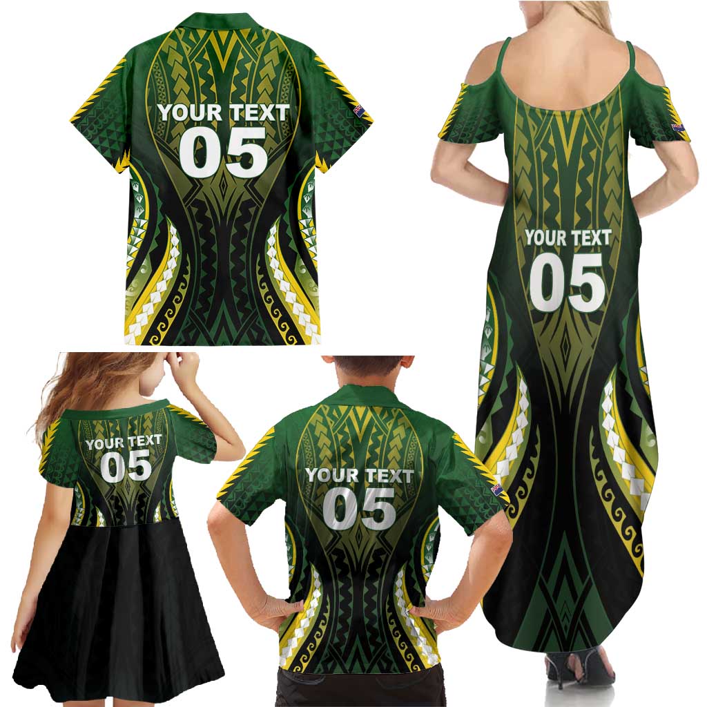Custom Cook Islands Rugby Family Matching Summer Maxi Dress and Hawaiian Shirt Unique Style Black Version - Polynesian Pride