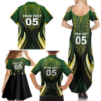 Custom Cook Islands Rugby Family Matching Summer Maxi Dress and Hawaiian Shirt Unique Style Black Version - Polynesian Pride