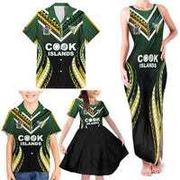 Custom Cook Islands Rugby Family Matching Tank Maxi Dress and Hawaiian Shirt Unique Style Black Version - Polynesian Pride