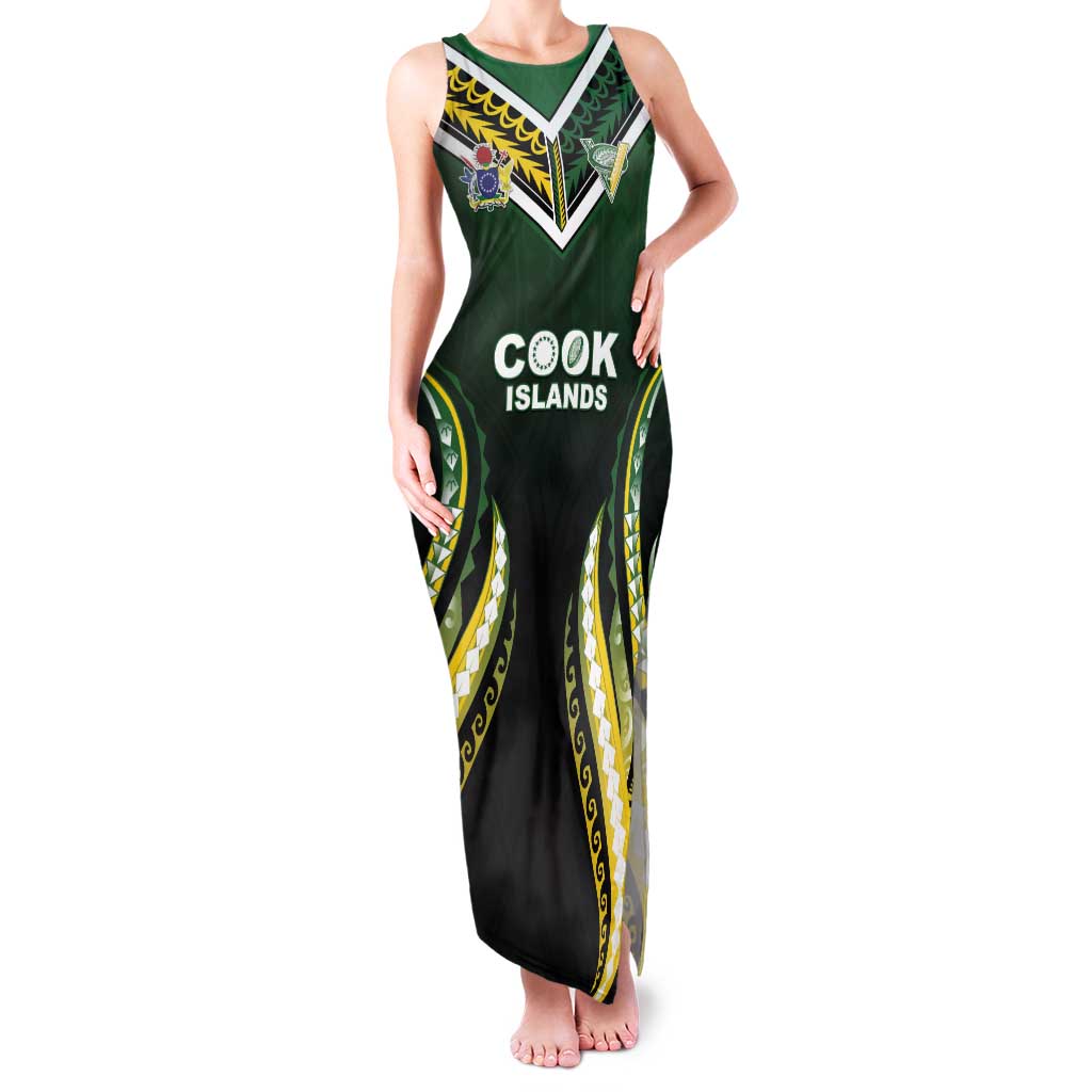 Custom Cook Islands Rugby Family Matching Tank Maxi Dress and Hawaiian Shirt Unique Style Black Version - Polynesian Pride