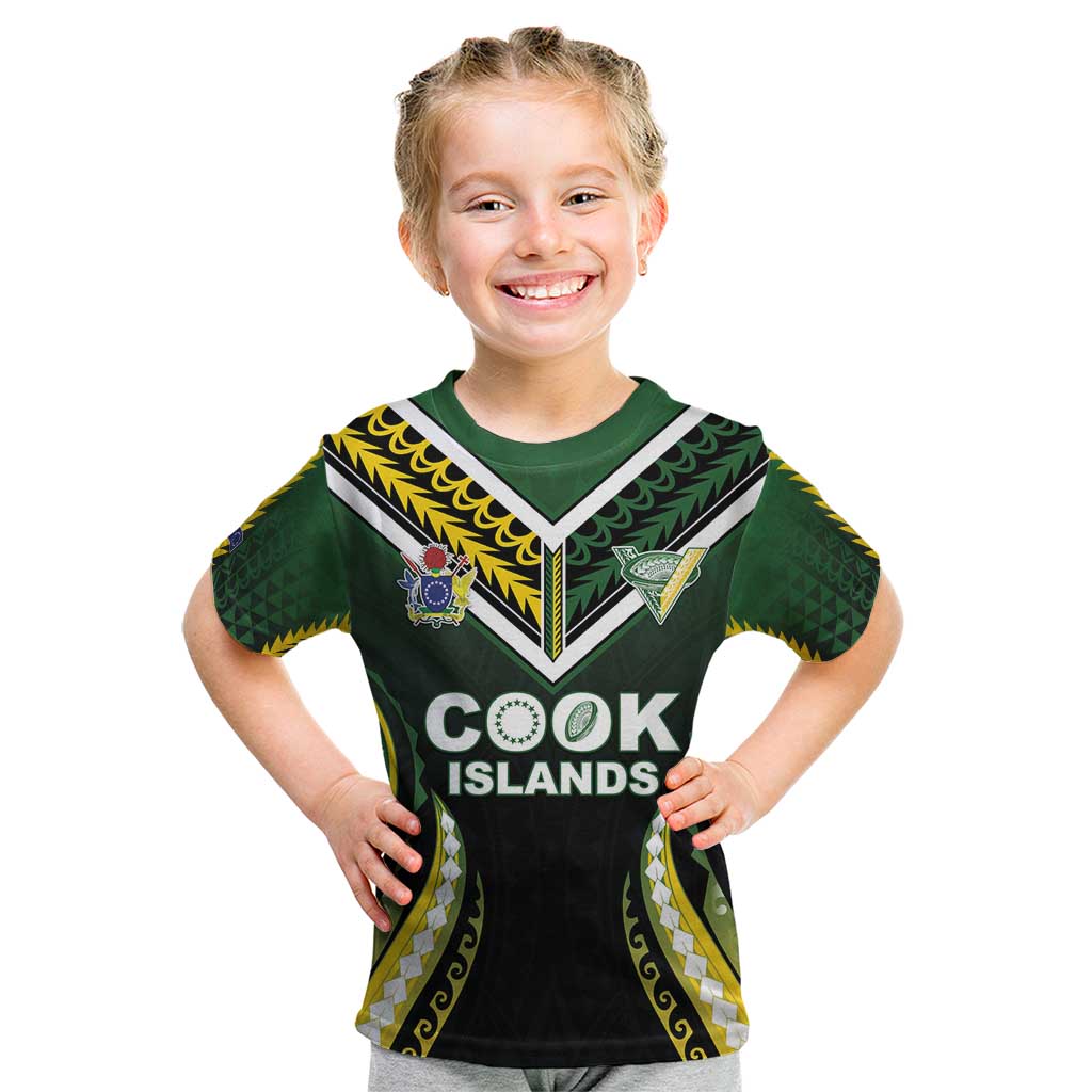 Custom Cook Islands Rugby Kid T Shirt Unique Style Black Version - Polynesian Pride