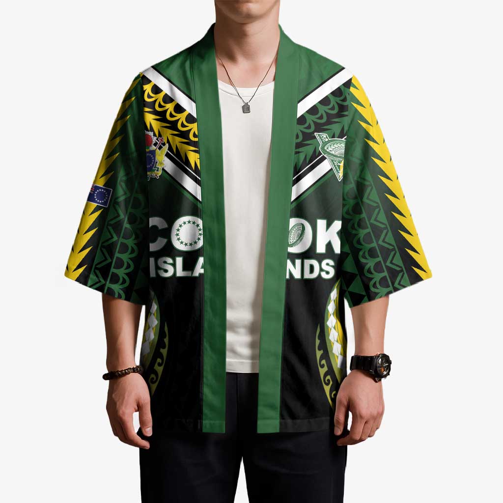 Custom Cook Islands Rugby Kimono Unique Style Black Version - Polynesian Pride