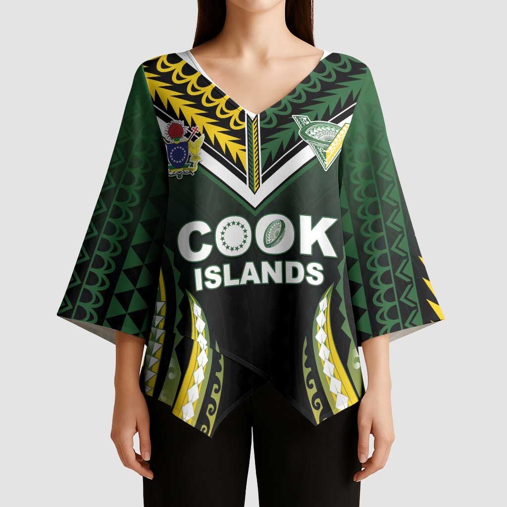 Custom Cook Islands Rugby Kimono Sleeve Blouse Unique Style Black Version - Polynesian Pride