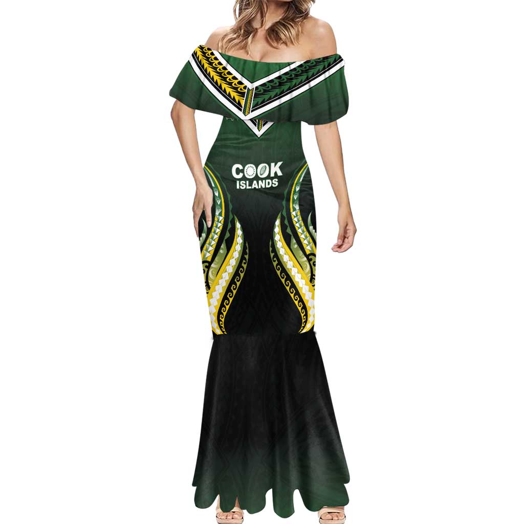 Custom Cook Islands Rugby Mermaid Dress Unique Style Black Version - Polynesian Pride