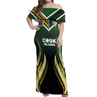 Custom Cook Islands Rugby Off Shoulder Maxi Dress Unique Style Black Version - Polynesian Pride