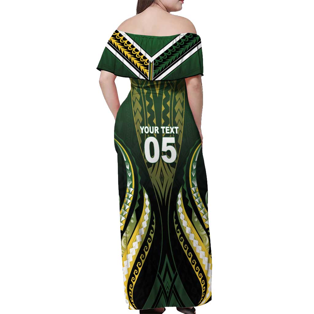 Custom Cook Islands Rugby Off Shoulder Maxi Dress Unique Style Black Version - Polynesian Pride