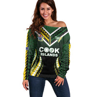 Custom Cook Islands Rugby Off Shoulder Sweater Unique Style Black Version - Polynesian Pride