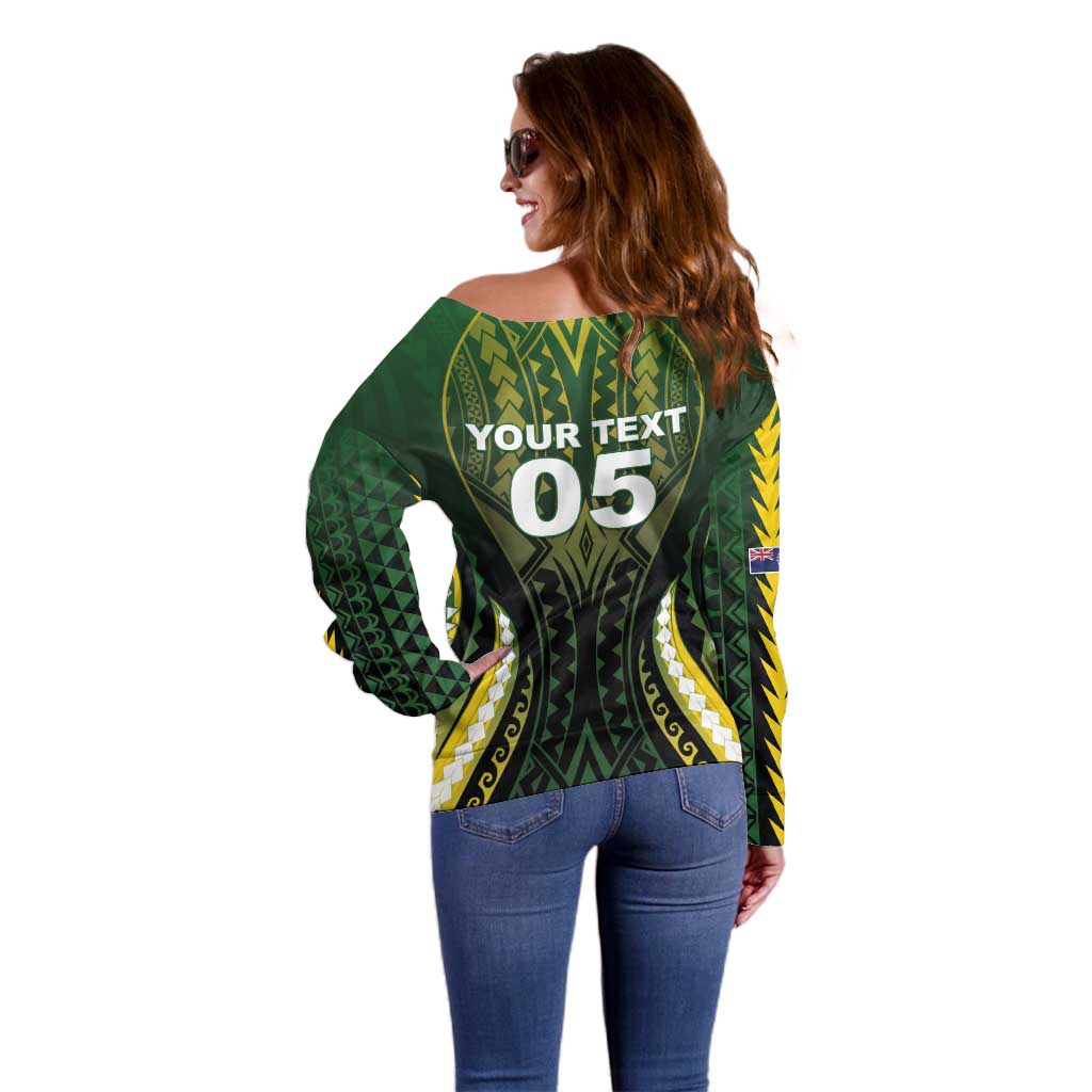 Custom Cook Islands Rugby Off Shoulder Sweater Unique Style Black Version - Polynesian Pride