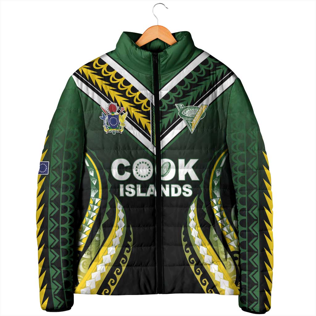 Custom Cook Islands Rugby Padded Jacket Unique Style Black Version - Polynesian Pride