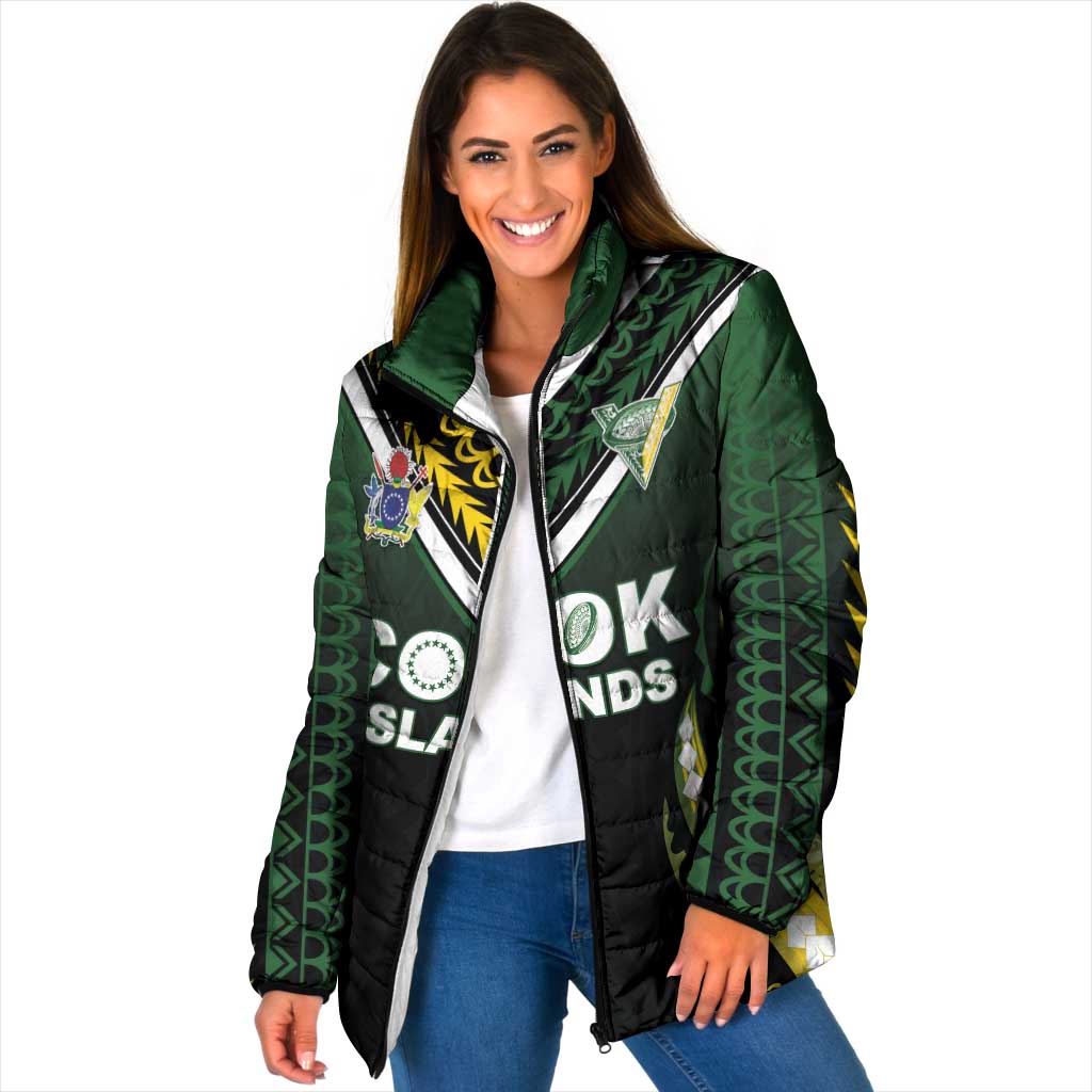 Custom Cook Islands Rugby Padded Jacket Unique Style Black Version - Polynesian Pride