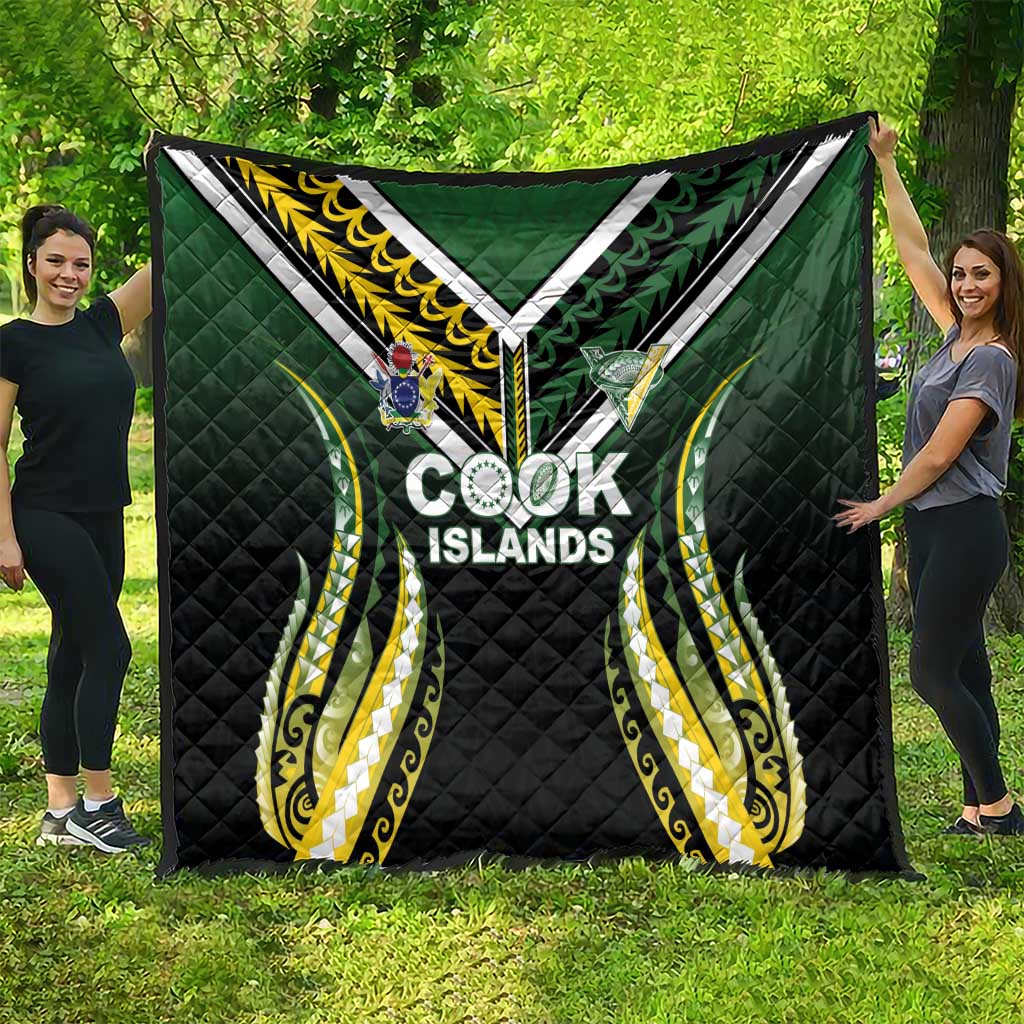 Cook Islands Rugby Quilt Unique Style Black Version - Polynesian Pride