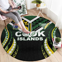 Cook Islands Rugby Round Carpet Unique Style Black Version - Polynesian Pride