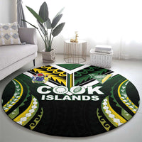 Cook Islands Rugby Round Carpet Unique Style Black Version - Polynesian Pride